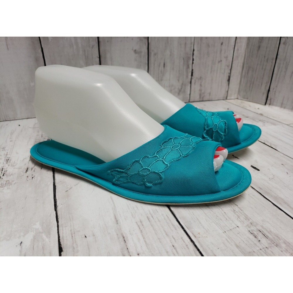 Vintage Vanity Fair Nylon House Shoes Slippers Turquoise M 6.5-7.5 NOS